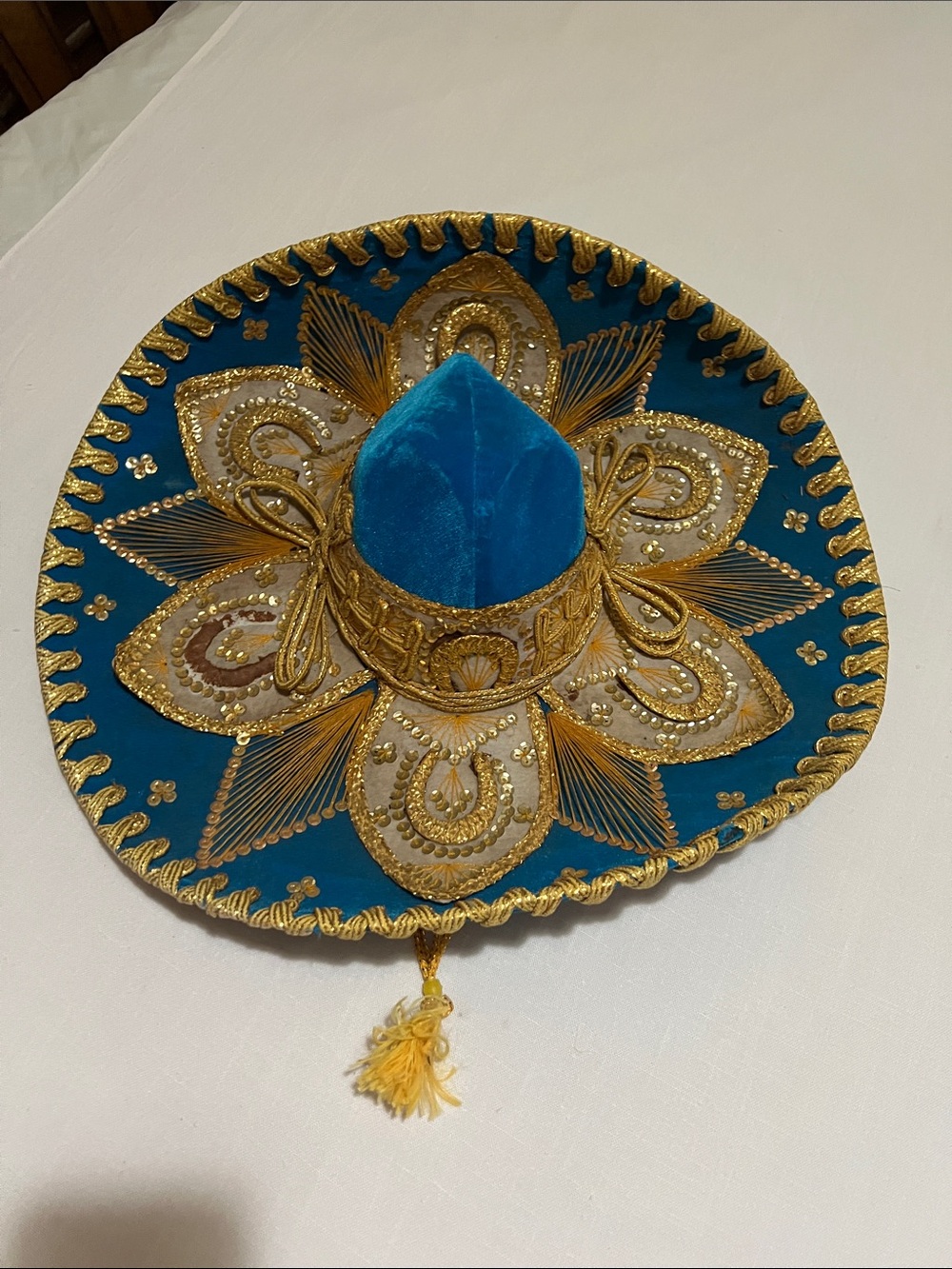 Pigalle Teal and Gold Embellished Decorative Sombrero Hat